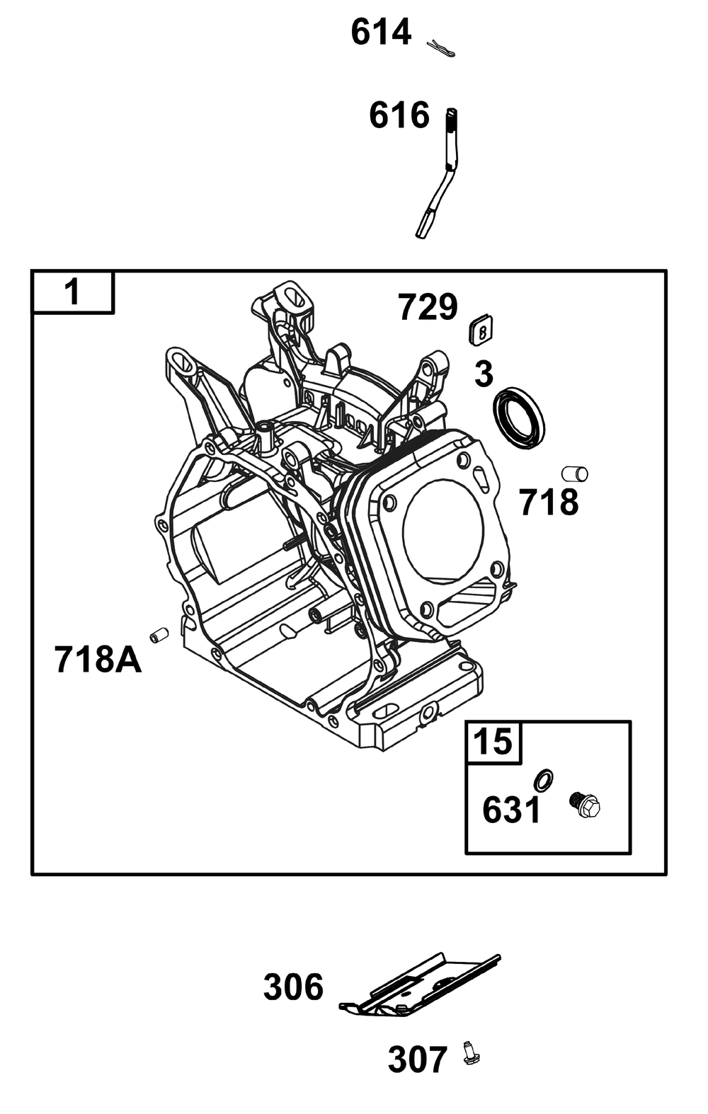 Cylinder Group Diagram and Parts List for 19N132-0108-F1 100000 - 19Z999 Briggs and Stratton Engine